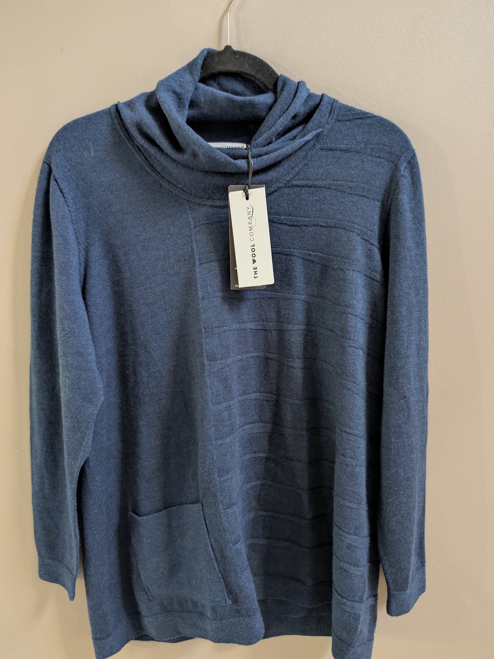 The Wool Company Women's Navy Cowl Neck Merino Wool Sweater Tunic Medium NWT